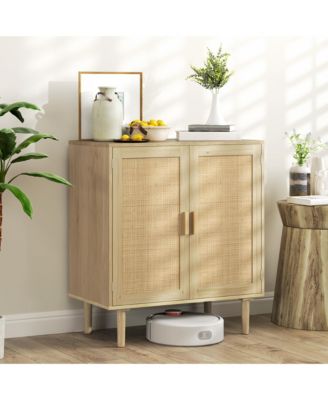 Bohemian Sideboard with 2 Rat Doors and Shelves, Natural