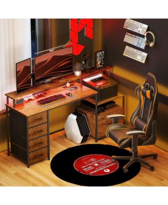 67" Computer Desk Home Office Desk with File Cabinet Lights