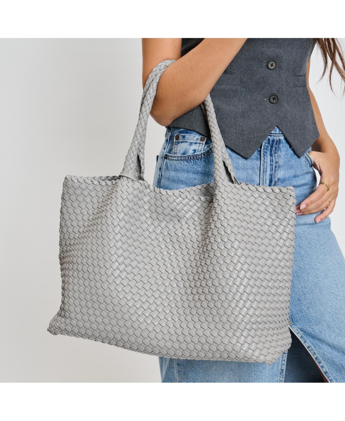 Shop Moda Luxe Solana Large Woven Tote Bag In Gray