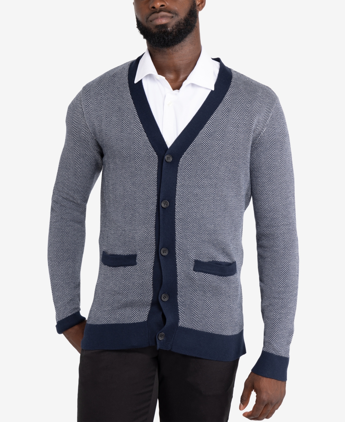 Men's Herringbone Cardigan Sweater - Oxblood-Black