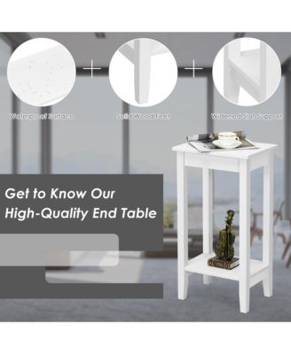 2PCS 2-Tier Nightstand End Side Table Coffee Table Wooden Legs Bedroom Black