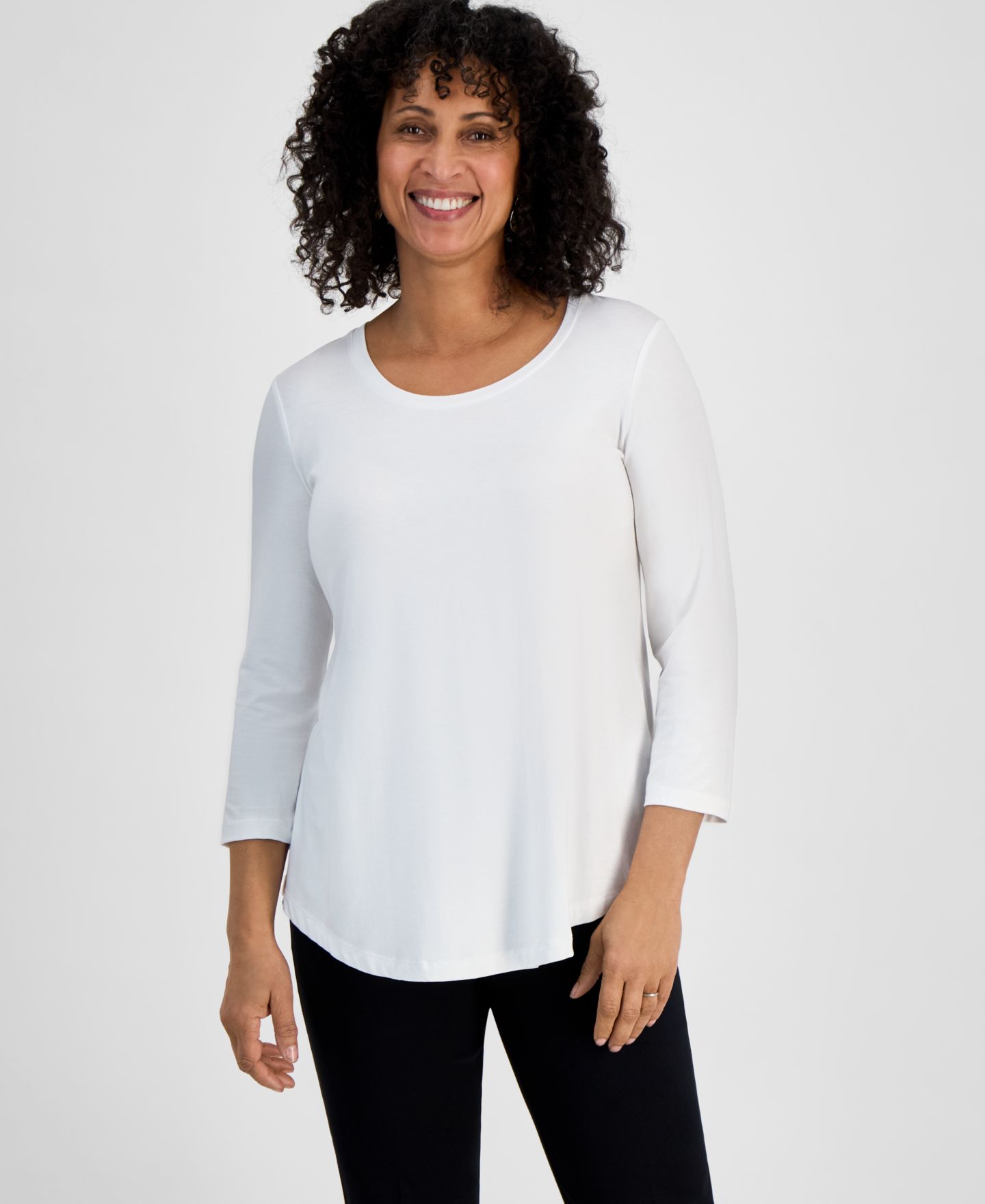Женский топ JM Collection 3/4-Sleeve Scoop Neck, цвет: Яркий белый — фото 1