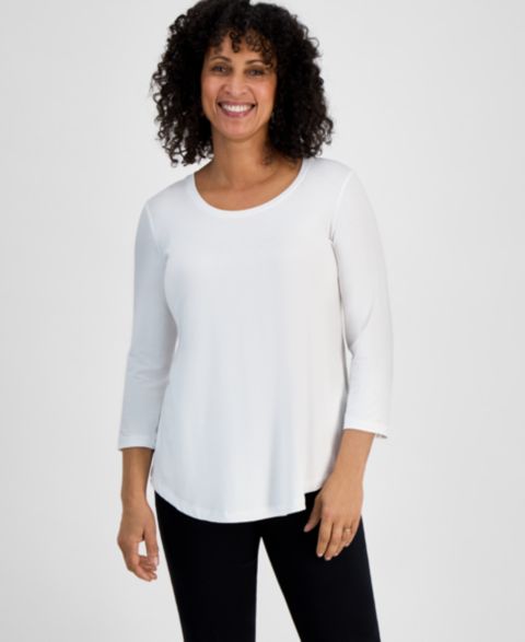 Женский топ JM Collection 3/4-Sleeve Scoop Neck, цвет: Яркий белый