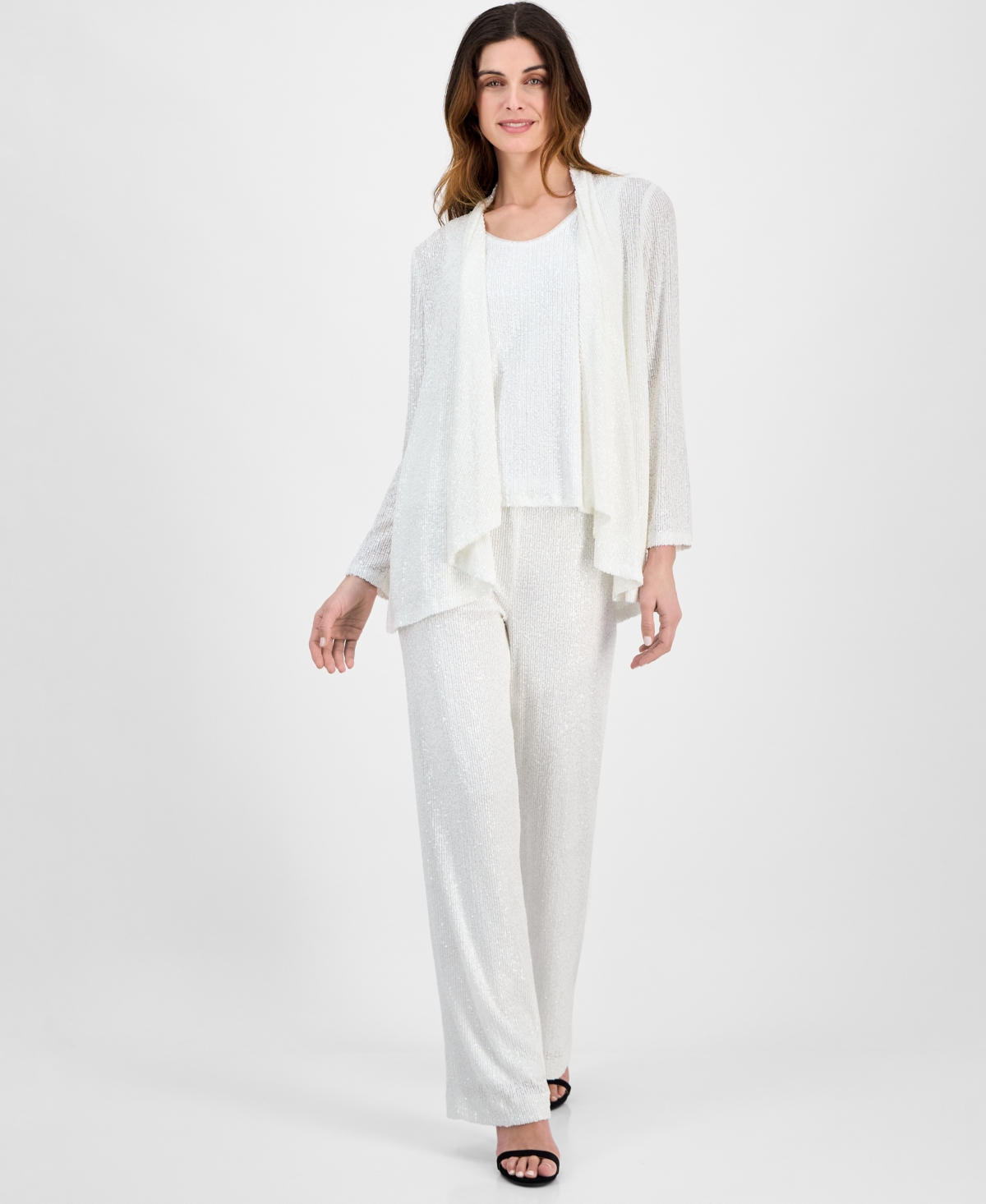 Anne Klein Petite Open-front Long-sleeve High-low Cardigan In Bright White