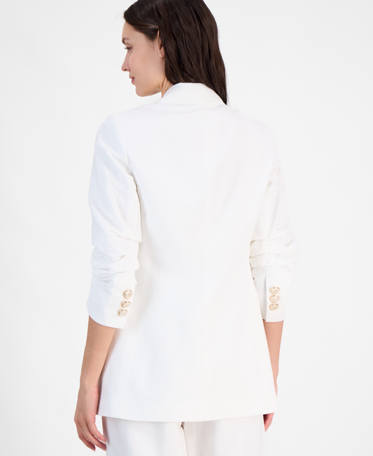 Anne Klein Women's Linen Blend Notch-collar 3/4-sleeve Open Jacket In Bright White