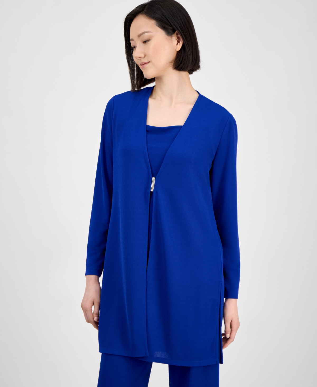 ANNE KLEIN WOMEN'S BAR-BUCKLE LONG-SLEEVE CARDIGAN 