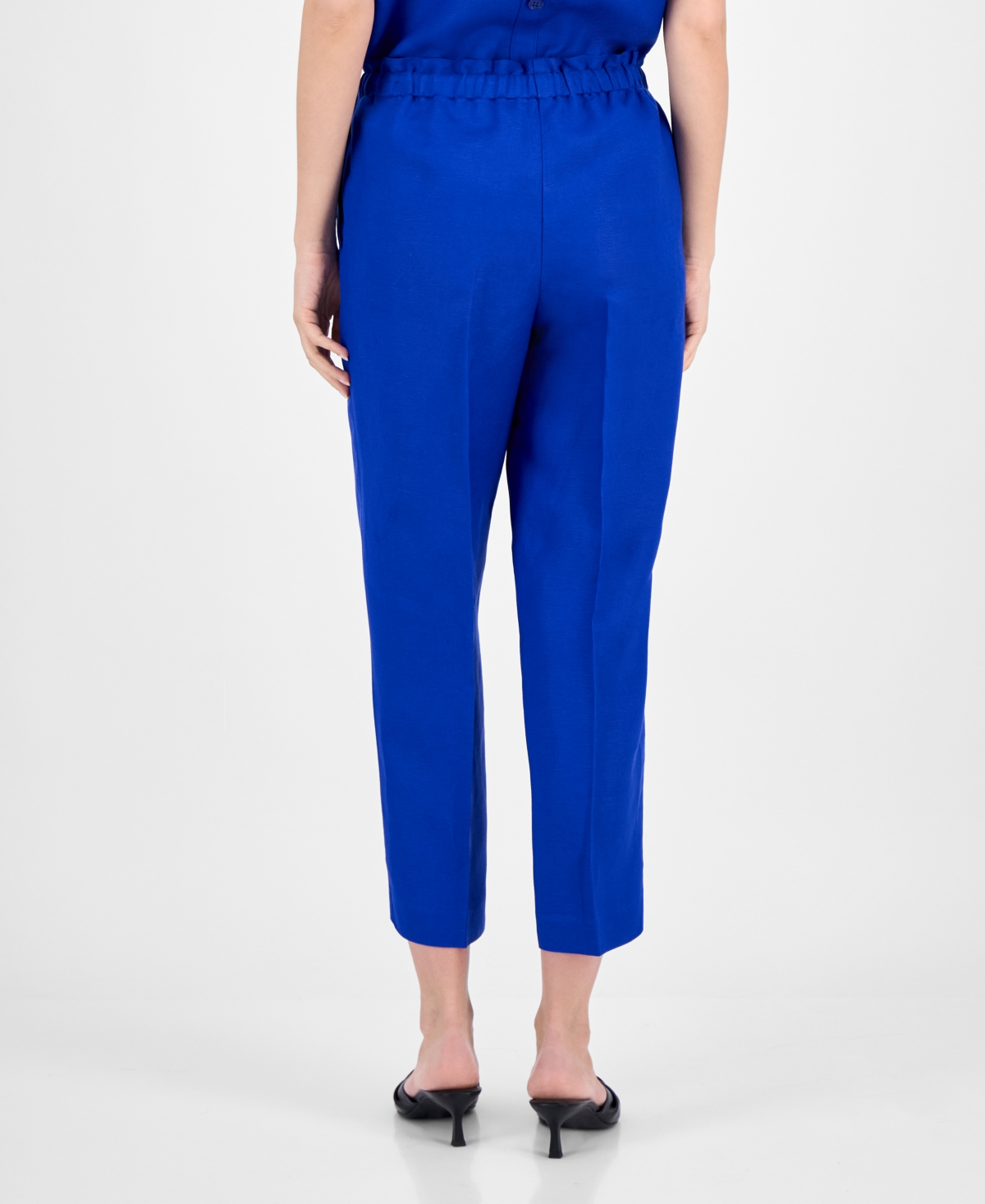 Anne Klein Women's Linen Blend Drawstring-waist Ankle Pants In Santorini Blue