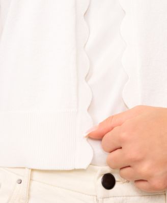 Women's 3/4-Sleeve Scalloped Cropped Cardigan Sweater