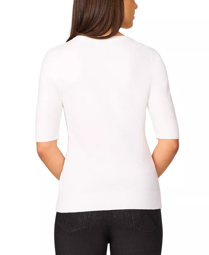 Women's Crew-Neck Elbow-Sleeve Fine-Gauge Sweater - thumbnail 5
