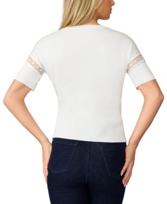 Women's Lace-Inset Short-Sleeve Sweater