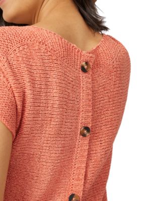 Petite Buttoned-Back Dolman-Sleeve Tape Yarn Sweater