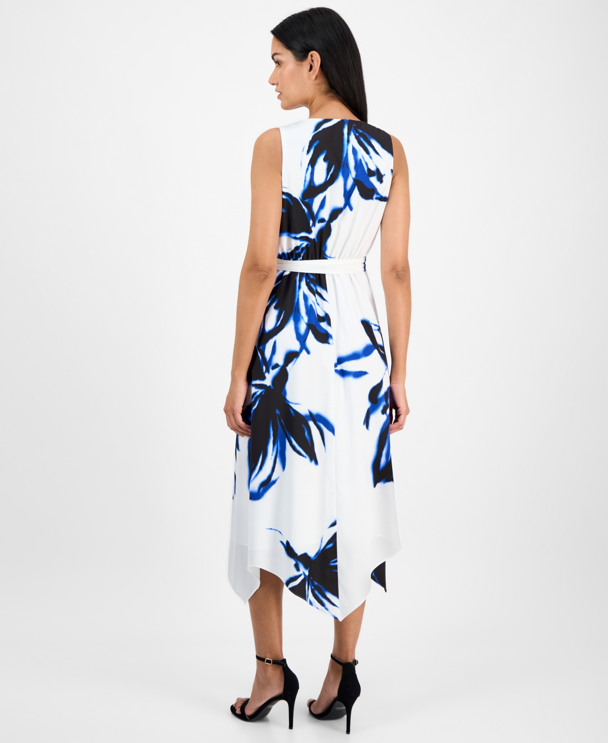 Shop Anne Klein Women's Printed Sleeveless Midi Fit & Flare Dress In Bright White Multi