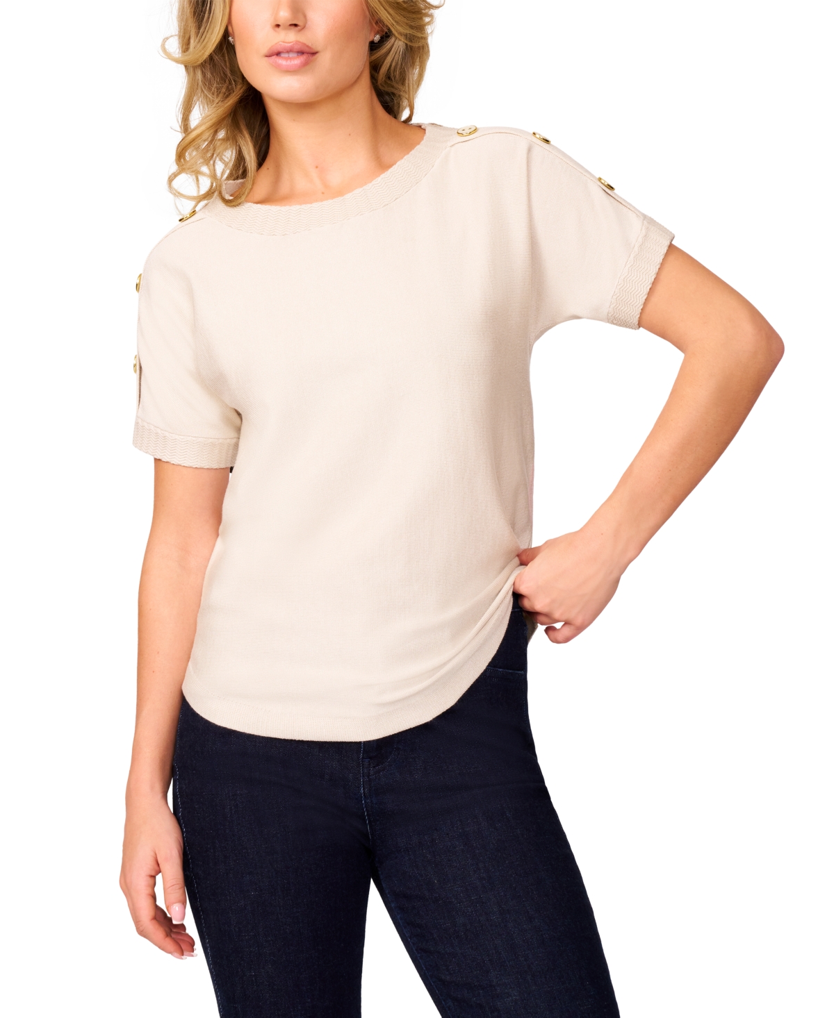 Women's Button Detail Dolman Short-Sleeve Sweater - Tea