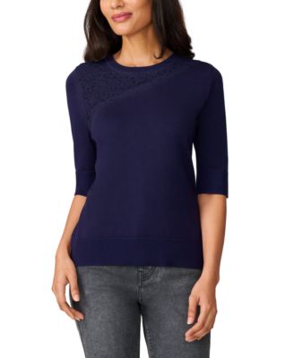 Melissa Paige - Women's Lace-Panel Elbow-Sleeve Sweater