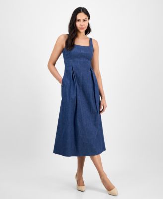 Anne Klein - Women's Front-Pleated Square-Neck Midi Dress