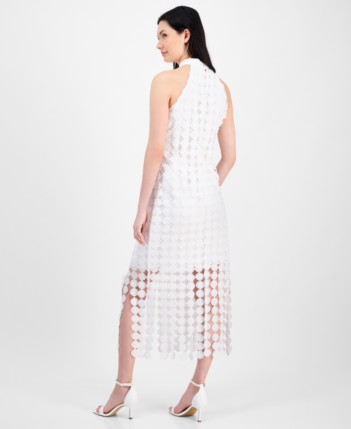 Anne Klein Lace Fringe Hem Sleeveless Maxi Dress In Bright White