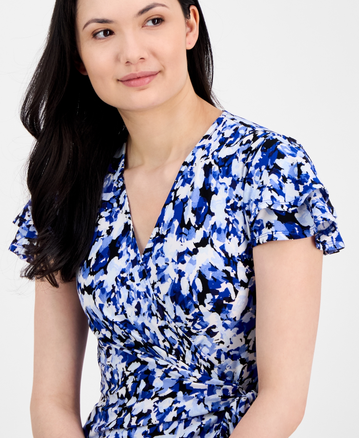 Anne Klein Abstract Print Flutter Sleeve Wrap Dress