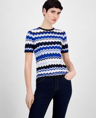 Anne Klein - Women's Short-Sleeve Chevron Knit Top
