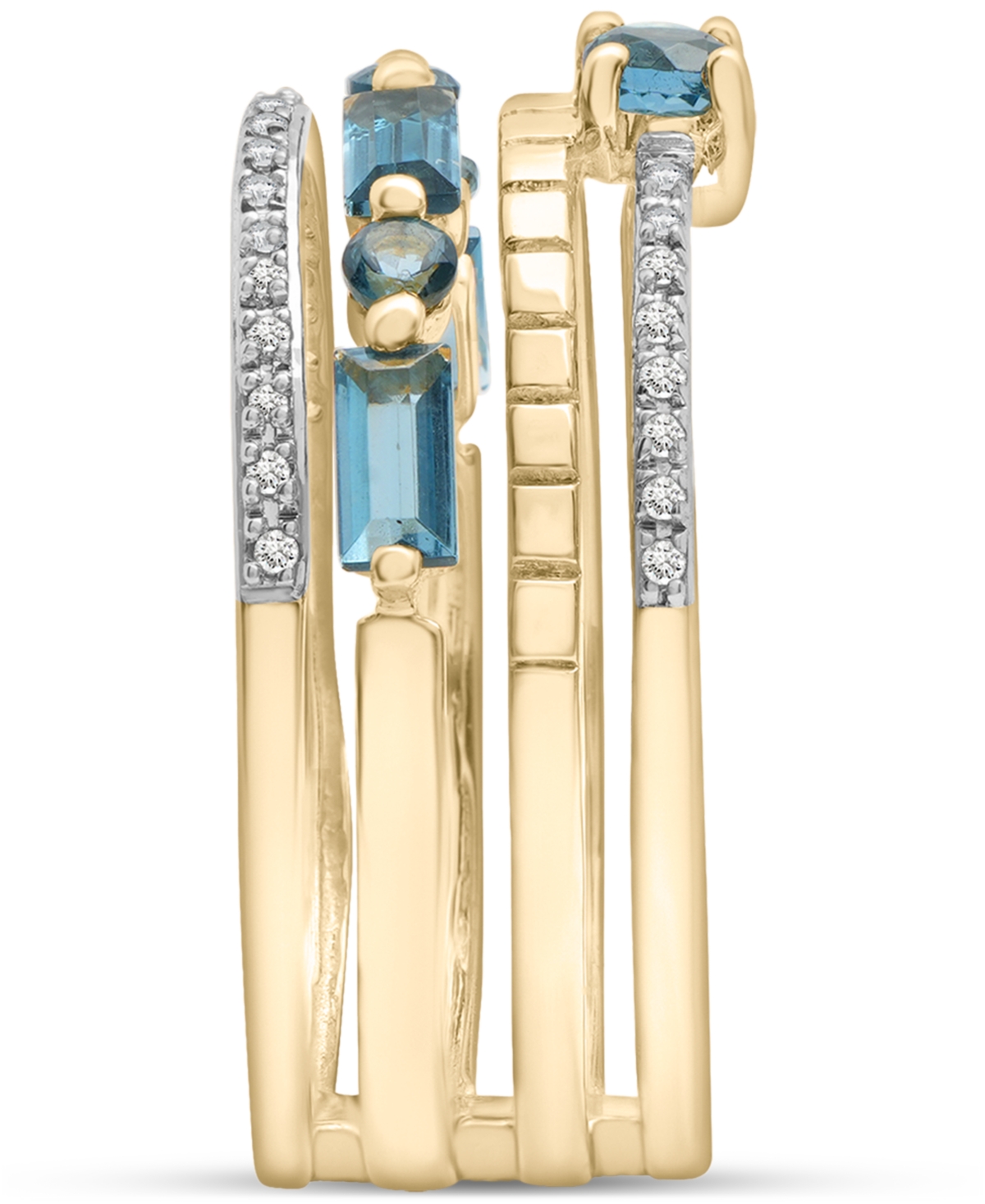 Macy's London Blue Topaz (1-3/8 Ct.t.w.) & Diamond (1/10 Ct. T.w.) Multirow Statement Ring In 14k Gold-plat In Yellow
