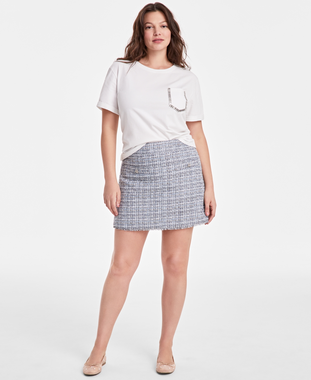 Women's Metallic-Tweed Mini Skirt, Exclusively at Macy's - Metallic Blue