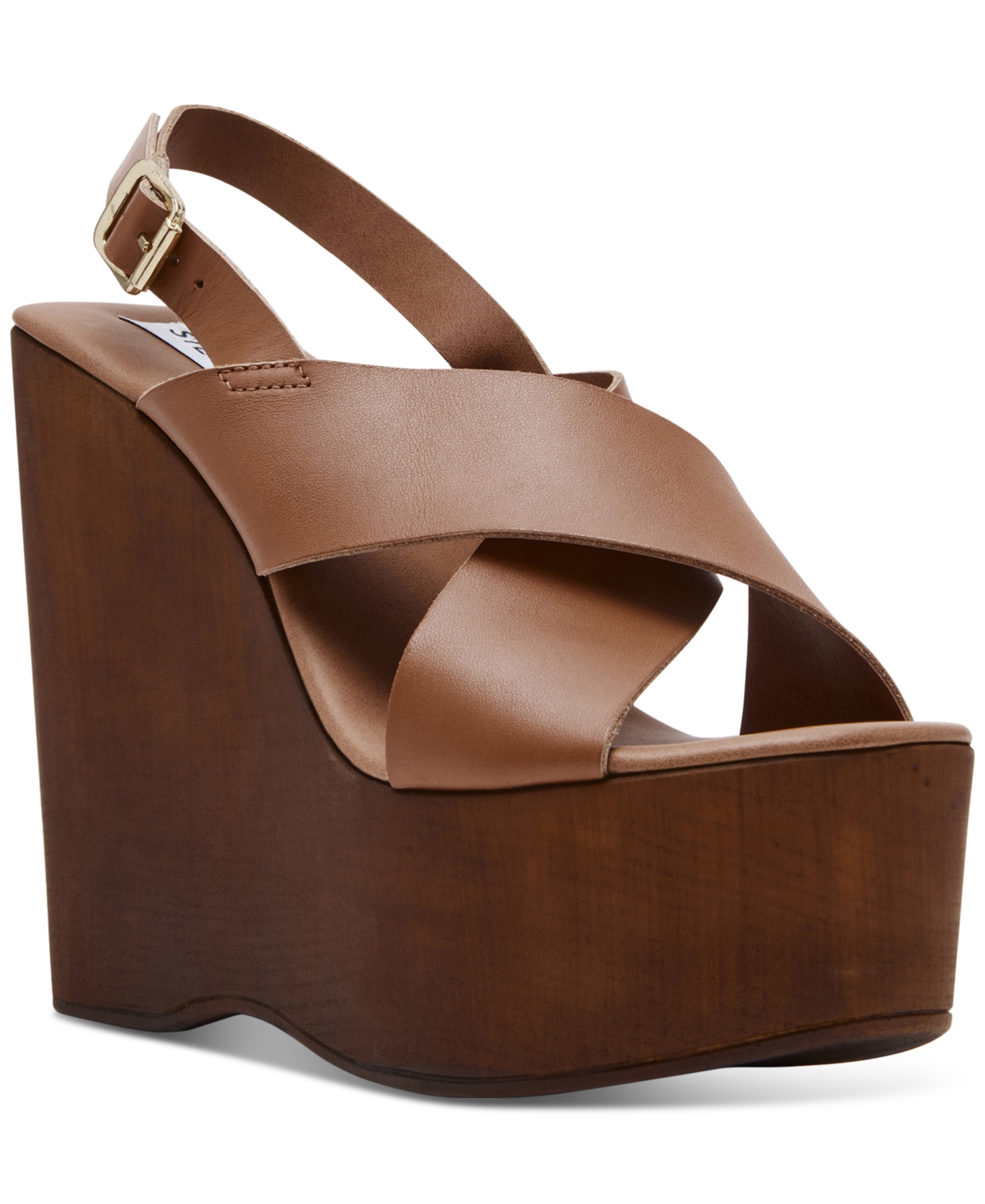 STEVE MADDEN WOMEN'S GALAXY WOODEN PLATFORM WEDGE SANDALS 