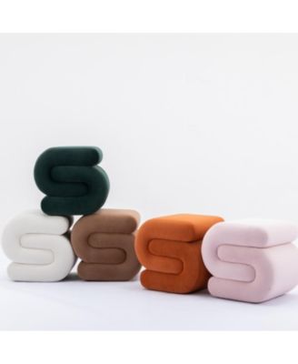 Chic S-Shape Velvet Footstool, Upholstered Makeup Stool, Modern Ottoman for Bedroom, Living Room, and Dressing Area-The Pop Home