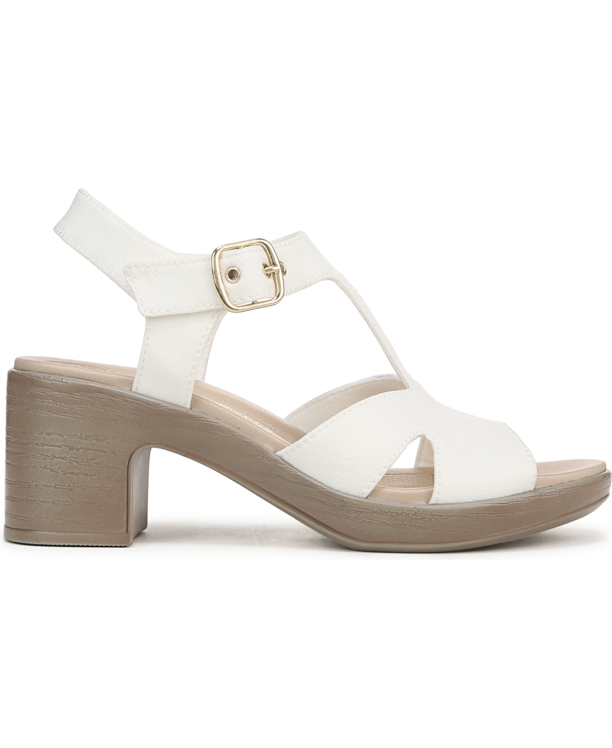 Bzees Premium Women's Everly Washable Block Heel Strappy Sandals In White Stretch Denim Fabric