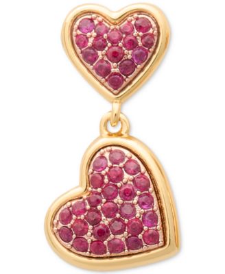 Two-Tone Cubic Zirconia Pav&eacute; Double Heart Drop Earrings