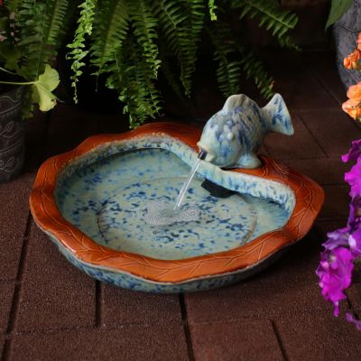 7"H Electric Glazed Ceramic Fish Outdoor Water Fountain