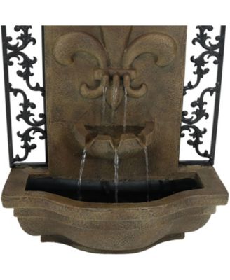 French Lily 33-Inch Polystone Outdoor Solar Wall Fountain - Florentine Finish