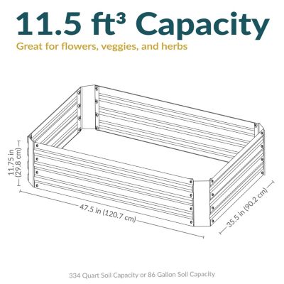 Raised Corrugated Galvanized Steel Rectangle Garden Bed, 47" W x 11.75" H