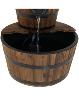 Country Wood Barrel 23-Inch 2-Tier Water Fountain - Electric Submersible Pump