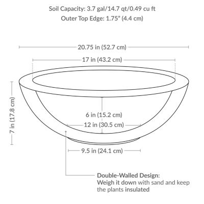 Weather-Resistant Polyresin Double-Walled Percival Outdoor Flower Pot Planter, 20.75"