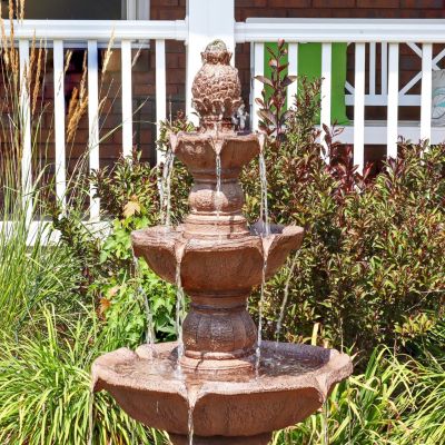 52"H Electric Fiberglass and Resin 4-Tier Pineapple Top Outdoor Water Fountain