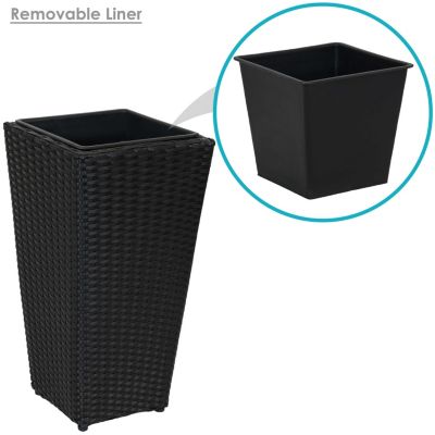 Decorative Square Polyrattan Basket-Style Planters - 9", 11.5", and 14.75" Square - Black - 3-Piece Set