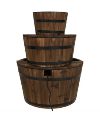 30-Inch 3-Tier Wood Barrel Outdoor Water Fountain - Electric Submersible Pump