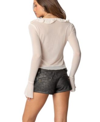 Womens Sheer Mesh Ruffled Top