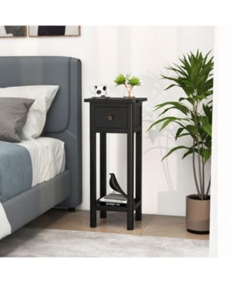 2 Tier Slim Nightstand Bedside Table with Drawer Shelf