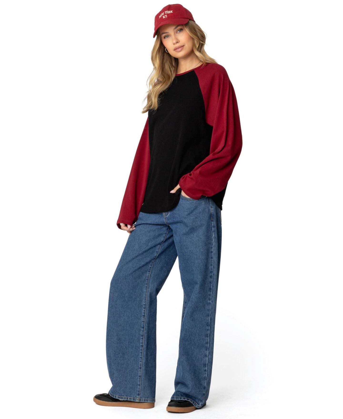 Женская футболка Edikted Oversized Raglan Long Sleeve T, цвет: Чёрный — фото 5