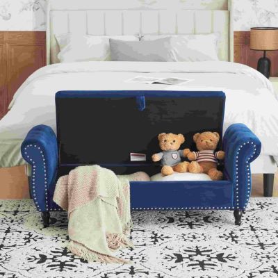 Velvet Storage Ottoman Bench with Pillow, Stylish Footrest and Hidden Storage for Living Room, Bedroom, or Entryway-The Pop Home