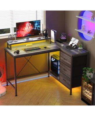 L Shaped Desk with Power Outlets & LED Lights