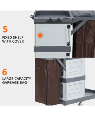 Commercial Janitorial Cart with Cabinet, 3-ply Multi-Purpose Engineered Plastic Housekeeping Car