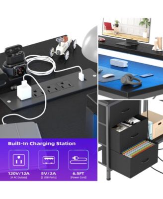L Shaped Desk with Power Outlets & LED Lights