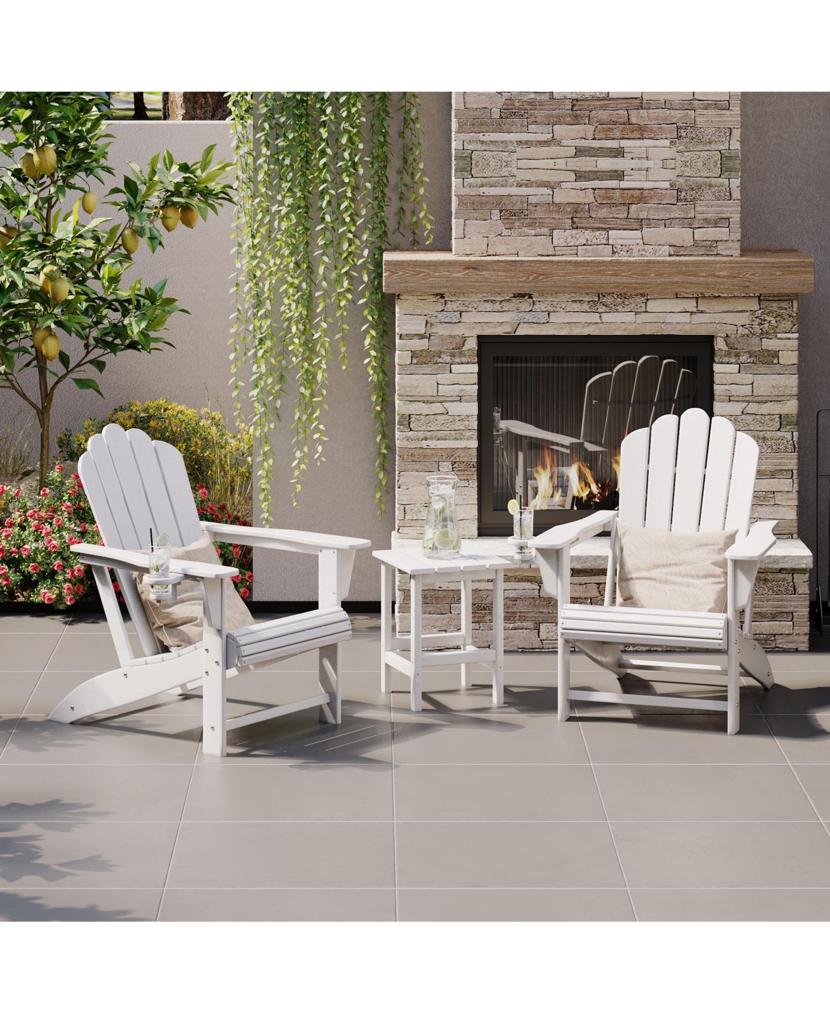 WestinTrends 3-Piece Outdoor Patio Hdpe Adirondack Chair With Cup Holder and Table Set