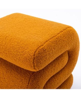 Modern S-Shape Makeup Stool, Teddy Fabric Upholstered Footstool, Comfy Ottoman for Bedroom, Living Room, and Dressing Table