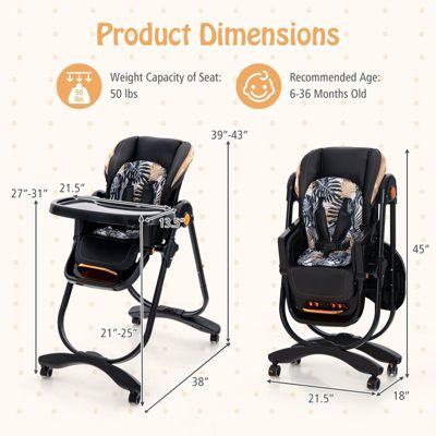 Folding Baby High Chair with Adjustable Height and Recline