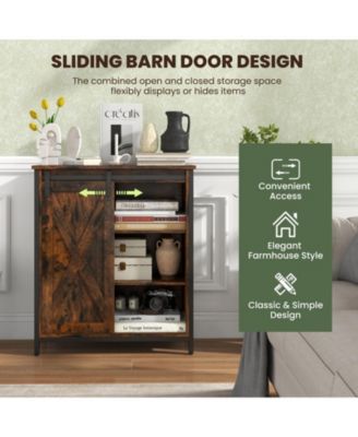 32 Inch Farmhouse Sideboard Buffet Cabinet with Sliding Barn Door and Adjustable Shelves