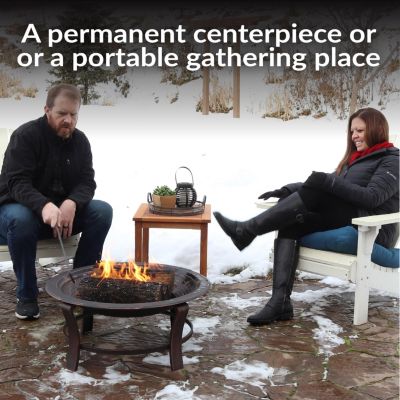 Outdoor Portable Camping or Backyard Elevated Round Fire Pit Bowl with Stand, Spark Screen, Wood Grate, and Log Poker - 29" - Bronze