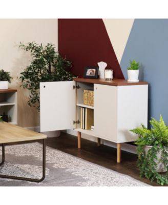 Indoor Mid-Century Modern 2-Door Accent Buffet Cabinet with Shelves