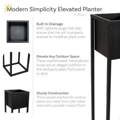 Modern Simplicity 8.25" Square Cold-Rolled Steel Outdoor Elevated Planter - Set of 2